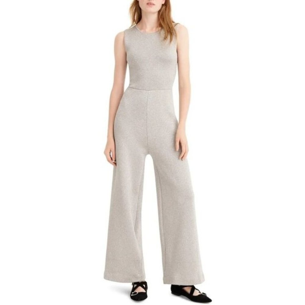 NWT J.Crew Sleeveless Lurex Jumpsuit in Silver Metallic Velvet Tie Jumper S $188